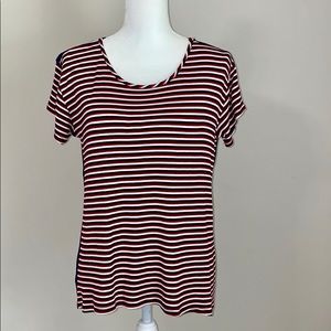 k & c striped and denim button back top